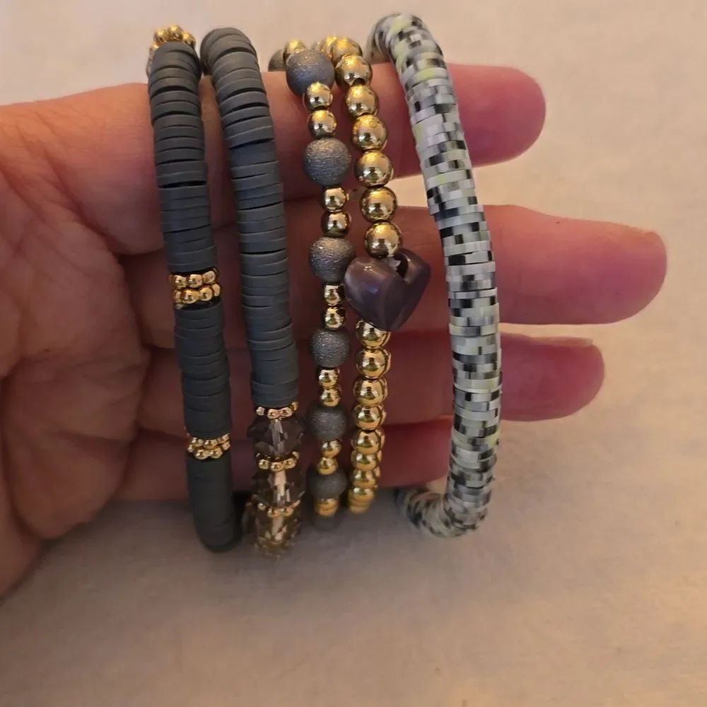 Stacking 5 pc set bracelets gray - Picture 3 of 8
